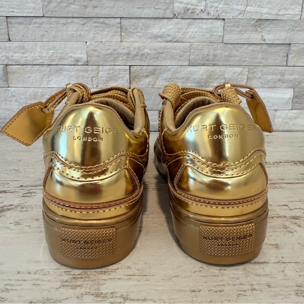 Kurt Geiger London Women's Southbank Tag Gold Metallic Platform Sneakers NEW - Picture 7 of 14